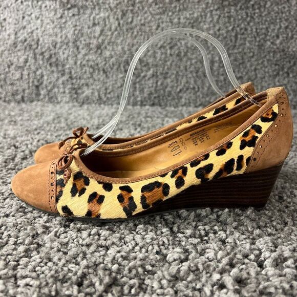 Sebago Surrey Tie Camel Hair Wedge Shoe Womens 8 Leather Suede Slip On Leopard - Picture 2 of 10